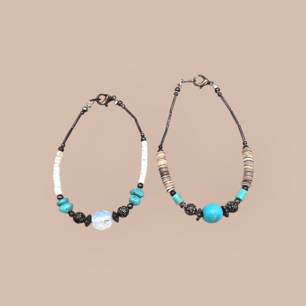 Turquoise & Moonstone Boho Beaded Bracelet Set